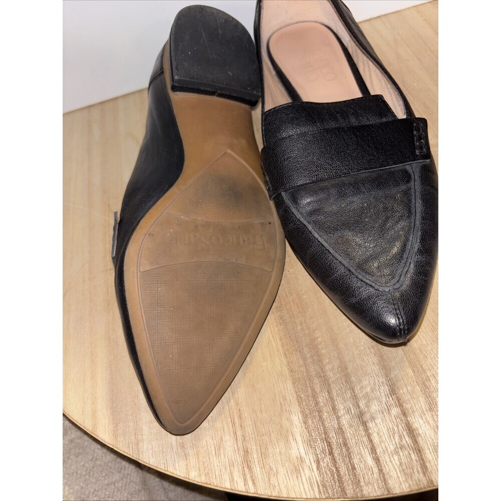 Sz 6 Black Leather Franco Sarto Loafers Silver Accent On Heel - Picture 6 of 7